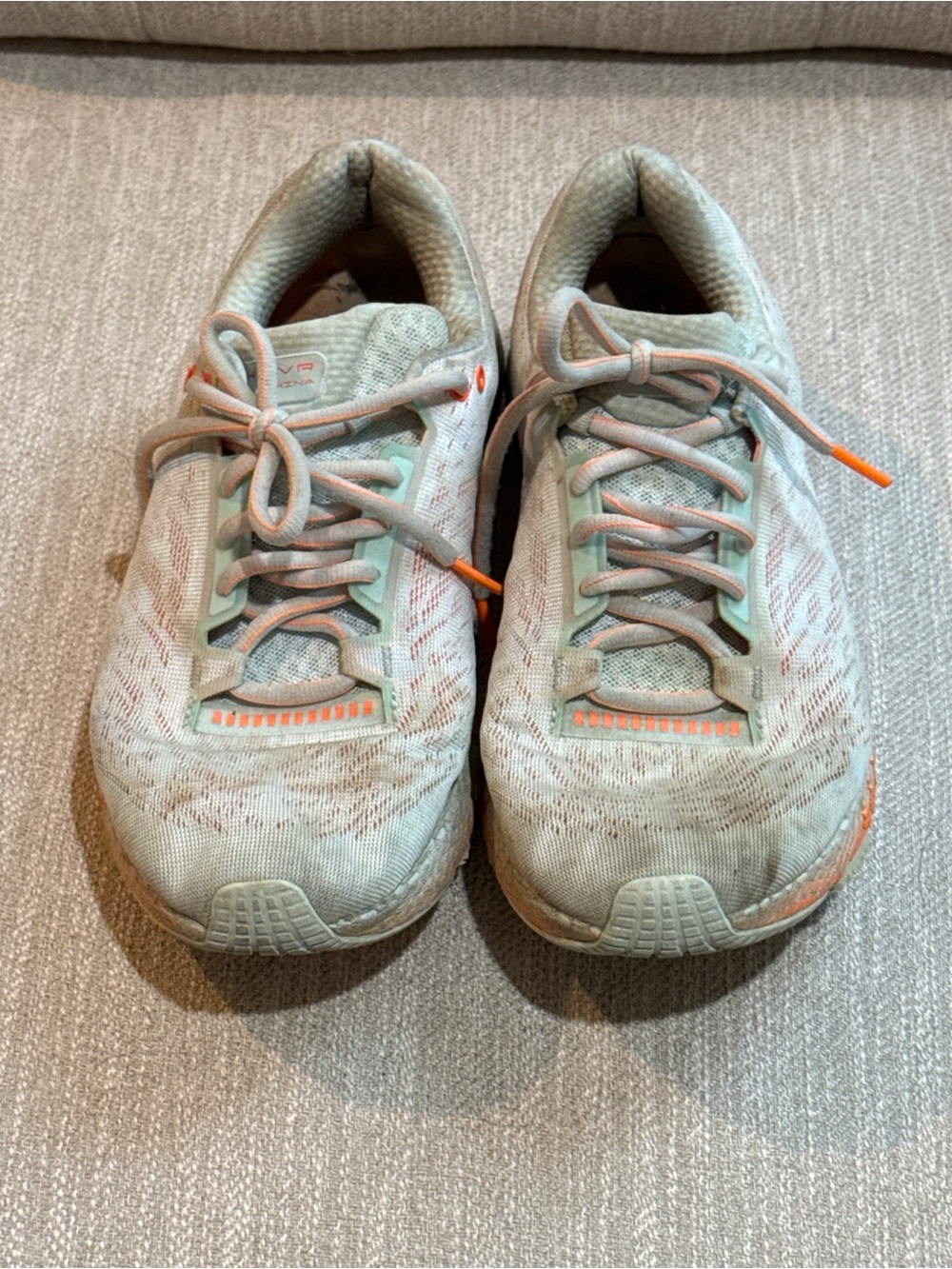Women’s Lightweight Running Shoes in Light Gray with Orange Accents
